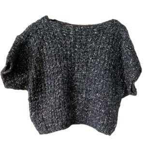 Women Med Vtg 80's Rag Knit  Crop Wool Blend Pullover Valley Girl Ringwald